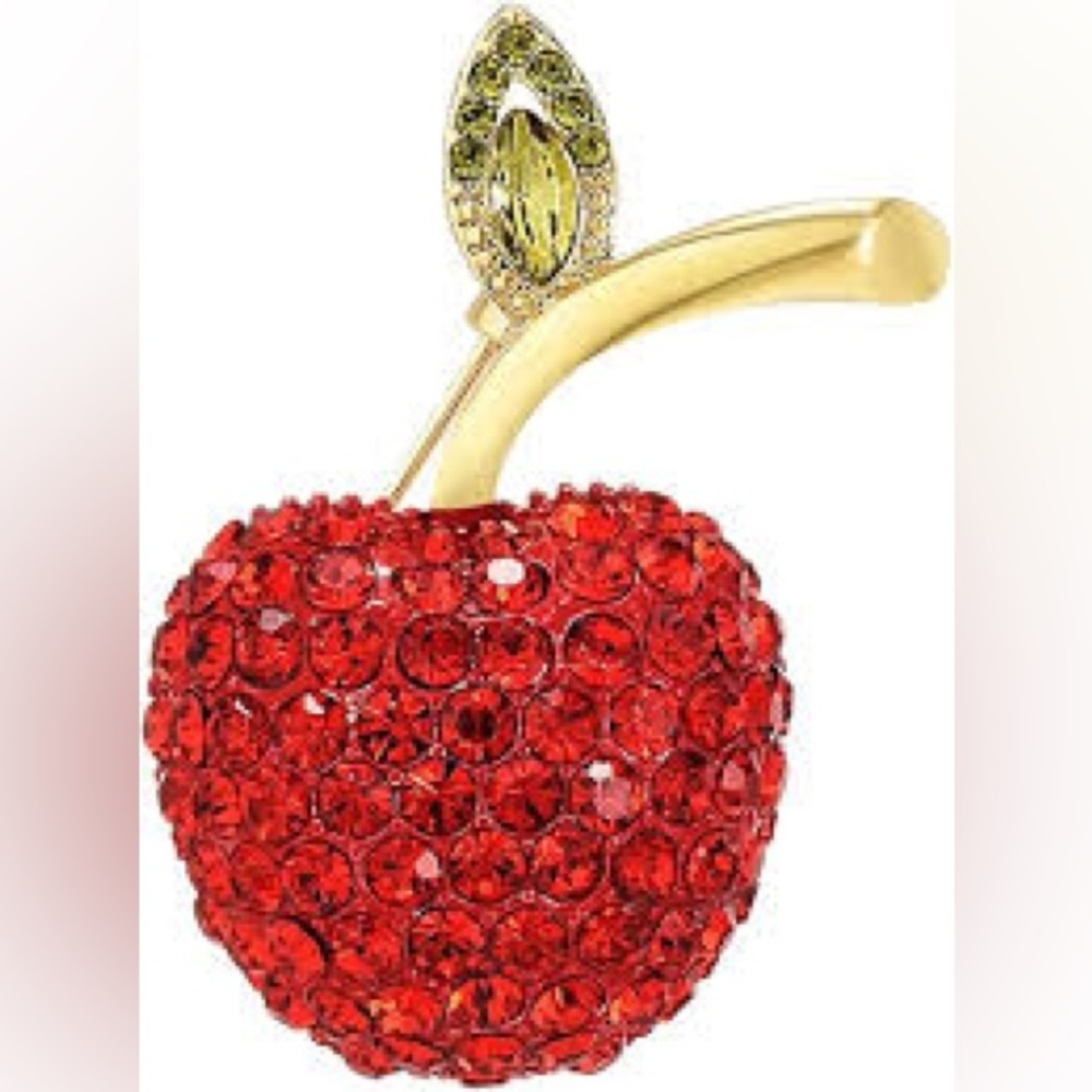 Sparkling Red Rhinestone Apple Brooch Pin - Picture 2 of 8
